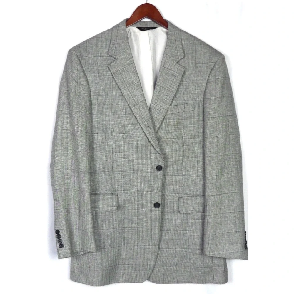 Jos. A. Bank 2 Button Wool/Linen Gray‎ Plaid Blazer Men's 44 Long